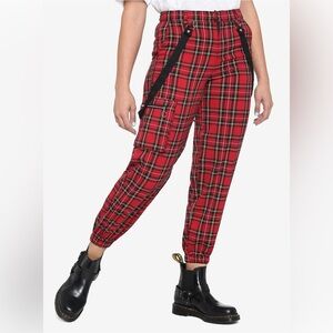 Hot Topic Red Plaid Suspender Jogger Pants Size 9